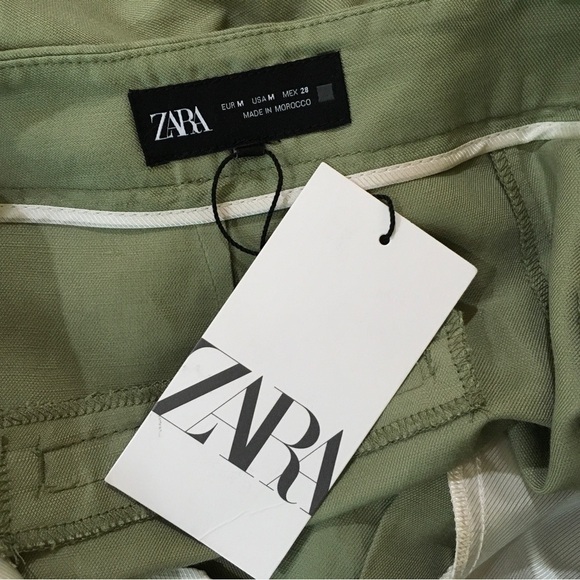 Zara Linen Blend Pleated Pants ankle Trouser green Womens medium - Picture 8 of 11
